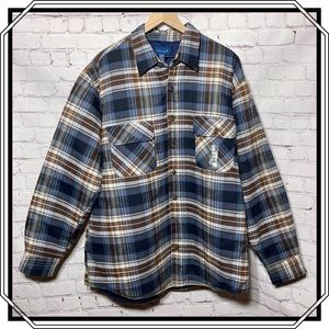 NWT Towncraft Quilted Flannel Shirt Blue and Brown Plaid Shacket XL Tall